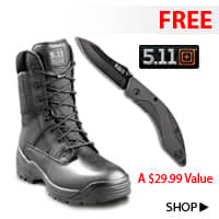 FREE 5.11 Tactical Collectors Knife with the purchase of any 5.11 Tactical Footwear - A $29.99 VALUE - while supplies last!