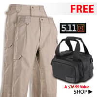 FREE 5.11 Tactical with the purchase of 2 pair of The Original 5.11 Tactical Pants - $36.99 - while supplies last!