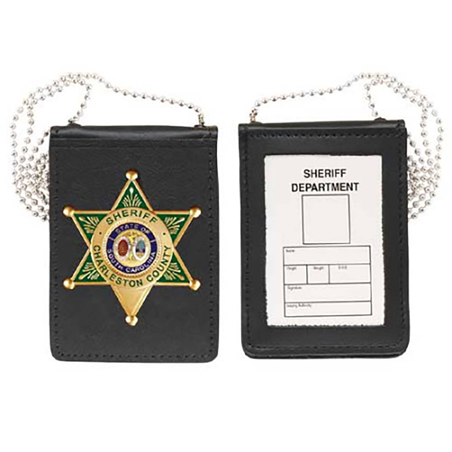 Strong Leather Recessed Magnetic Badge and ID Neck Holder wi