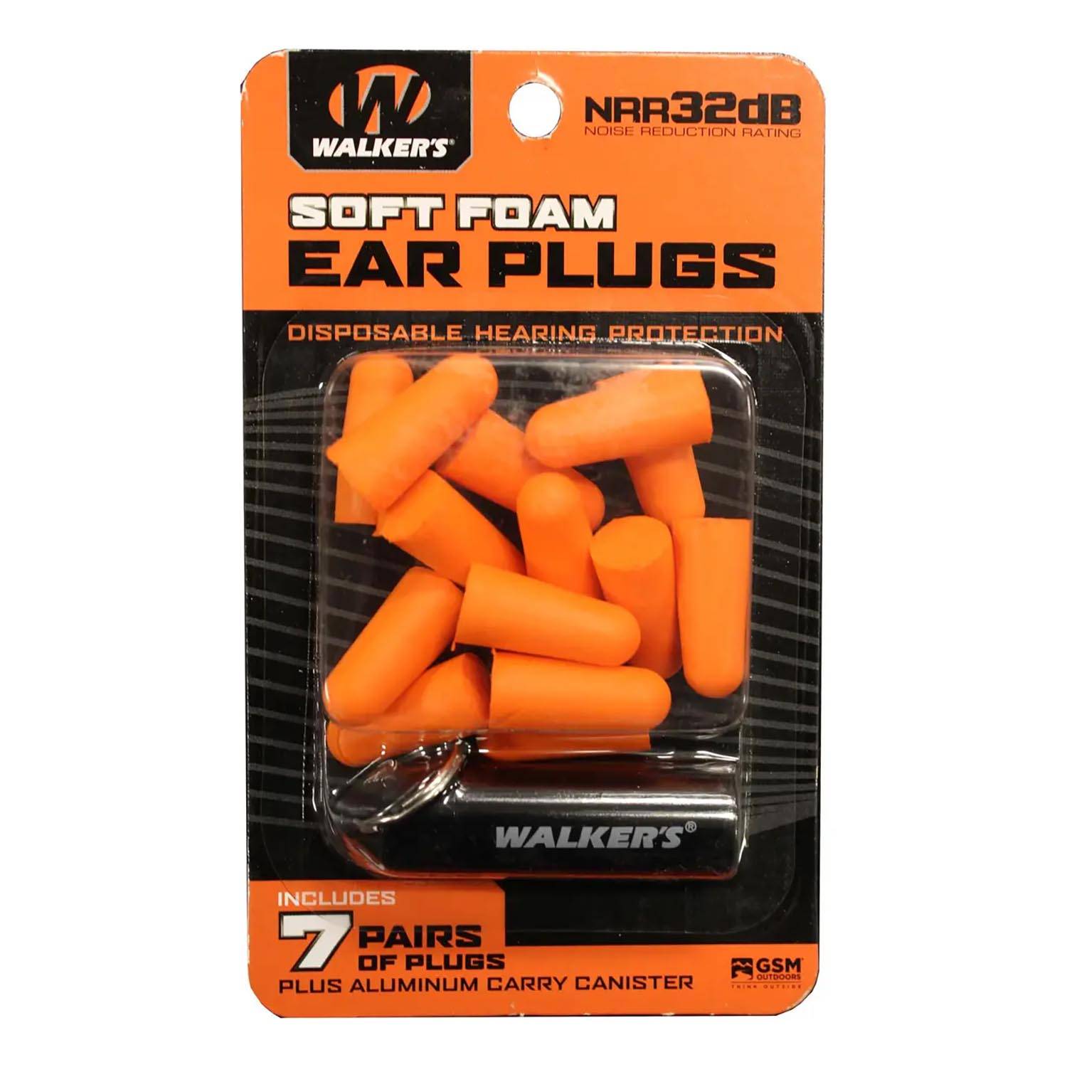 WALKER'S FOAM PLUGS WITH ALUMINUM CARRY CANISTER, 7 PAIRS