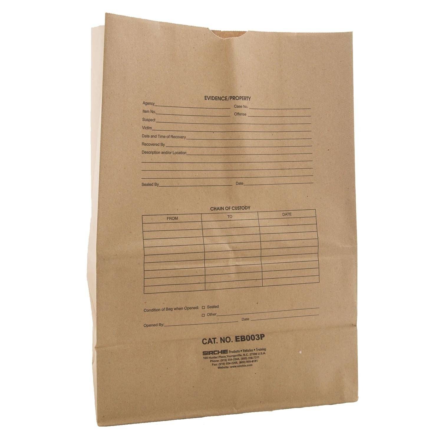 Sirchie 12"x7"x18" Evidence Bag Preprinted Kraft Paper