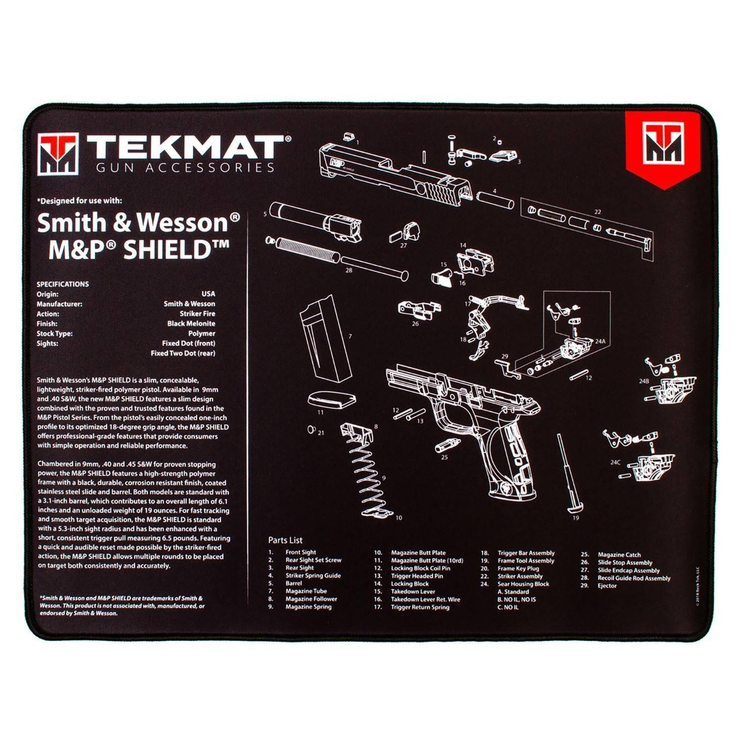 TekMat Ultra Smith & Wesson M&P Shield Gun Cleaning Mat 20"