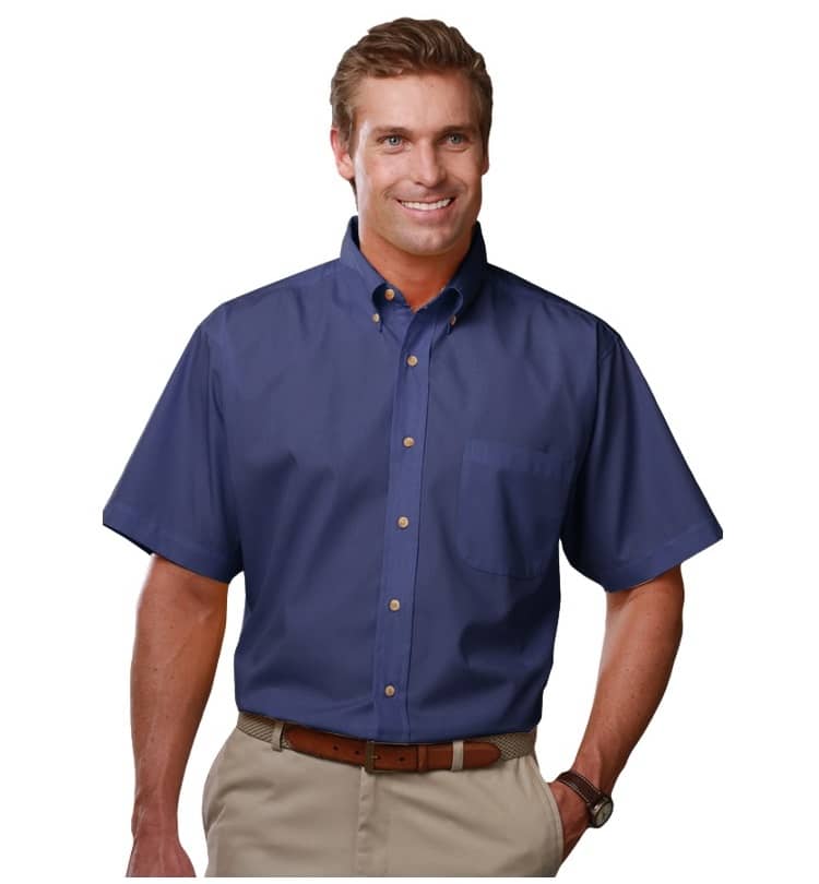 BLUE GENERATION TWILL SHORT SLEEVE BUTTON DOWN SHIRT WITH TE