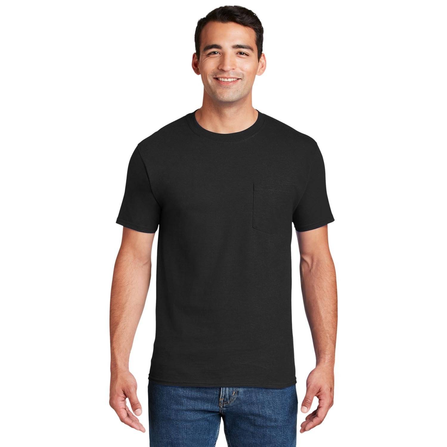 HANES BEEFY-T COTTON T-SHIRT WITH POCKET
