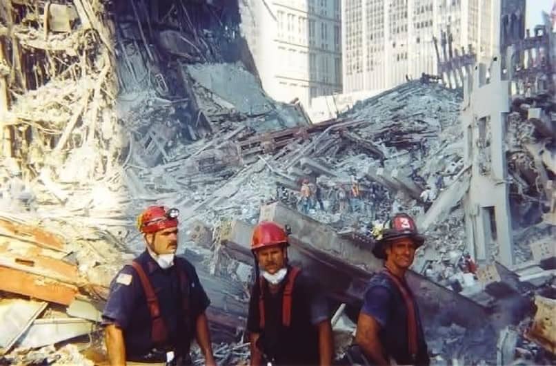 Firefighters at Ground Zero during 9/11 rescue efforts