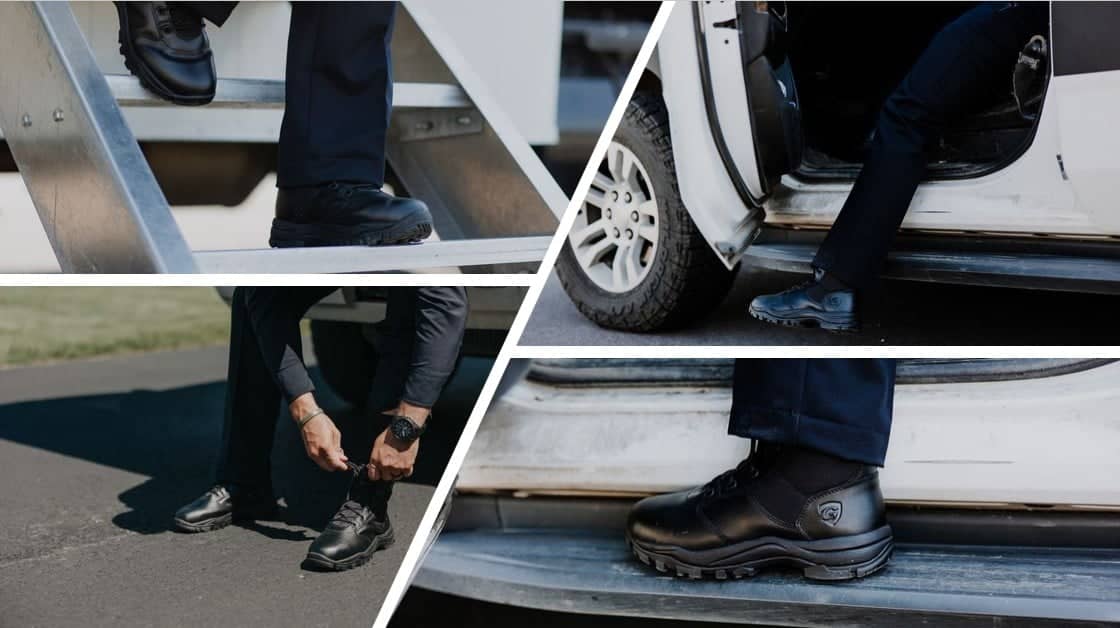 collage of police boots in action