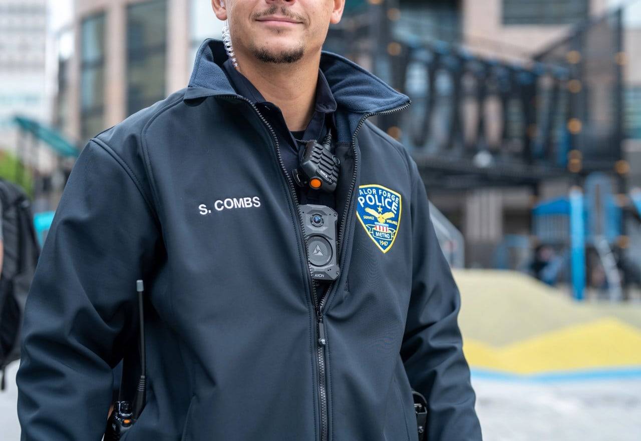 Police officer uniform jacket body camera