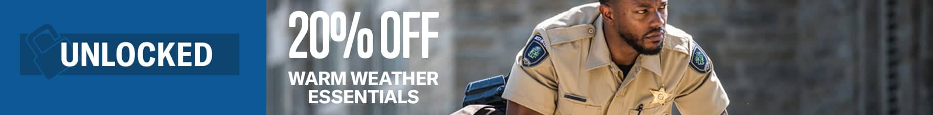 20 percent off warm weather essentials. shop now