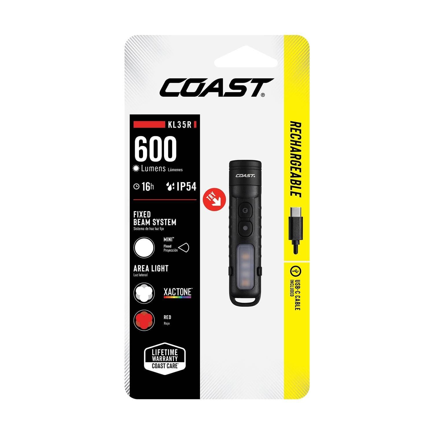 Coast KL35R 600ルーメン Coast KL35R Rechargeable EDC Flashlight with Red Light | Gal