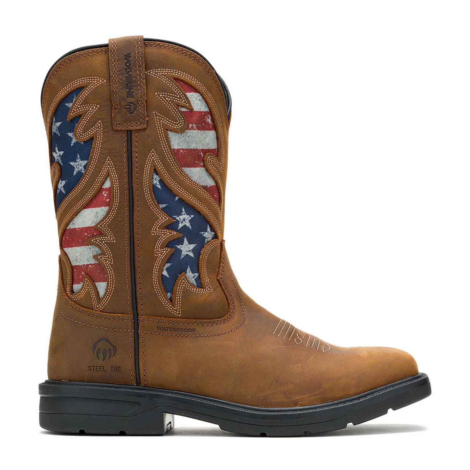 WOLVERINE MEN'S RANCHER FLAG RWB WP ST 10&QUOT; BOOTS