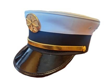 HA934 - VINYL BELL CAP/ BLK VISOR/BLK FRNT STRP/GLD FD BUTNS at Galls