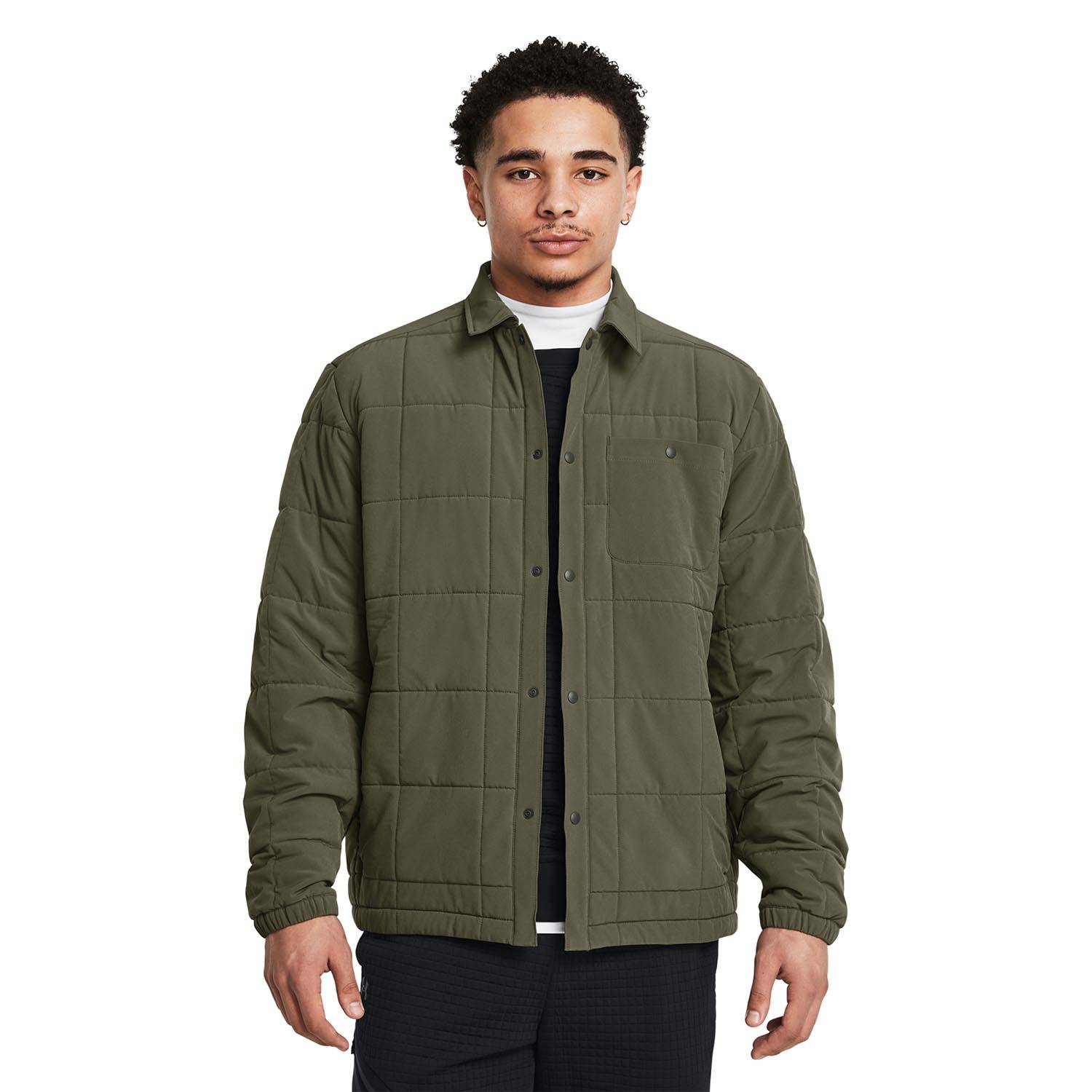 UNDER ARMOUR EXPANSE QUILTED SHACKET IN OLIVE DRAB