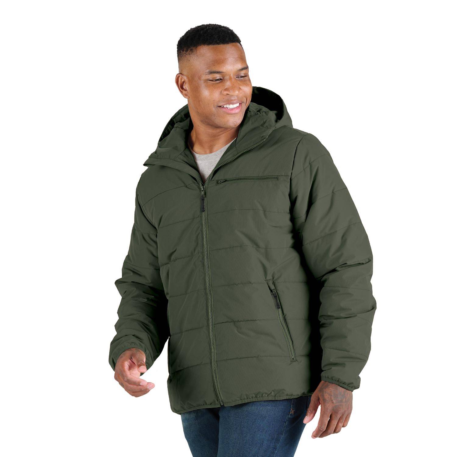 BERNE WORKWEAR CHANNEL QUILT RIPSTOP HOODED JACKET