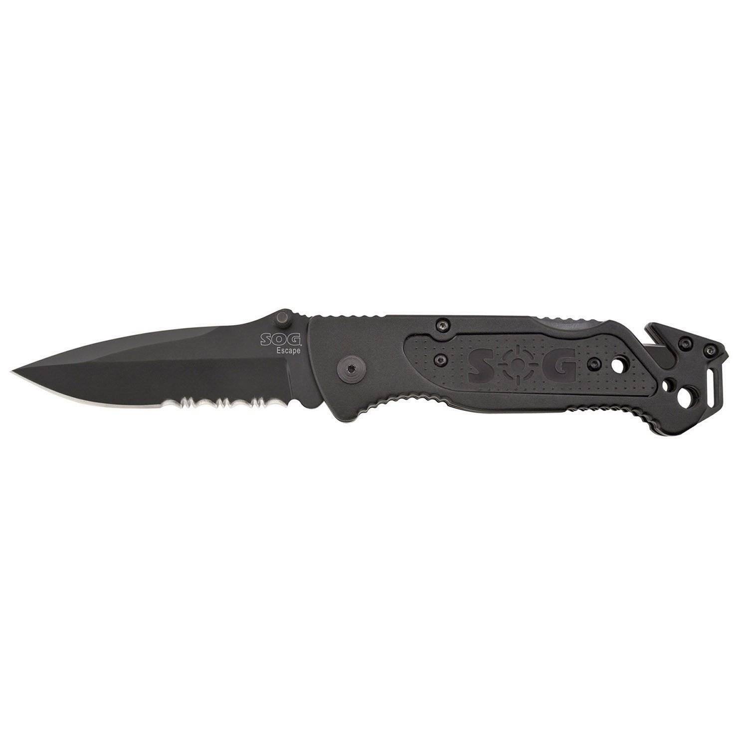 SOG Escape Knife with Seatbelt Cutter and Tungsten Glass Bre
