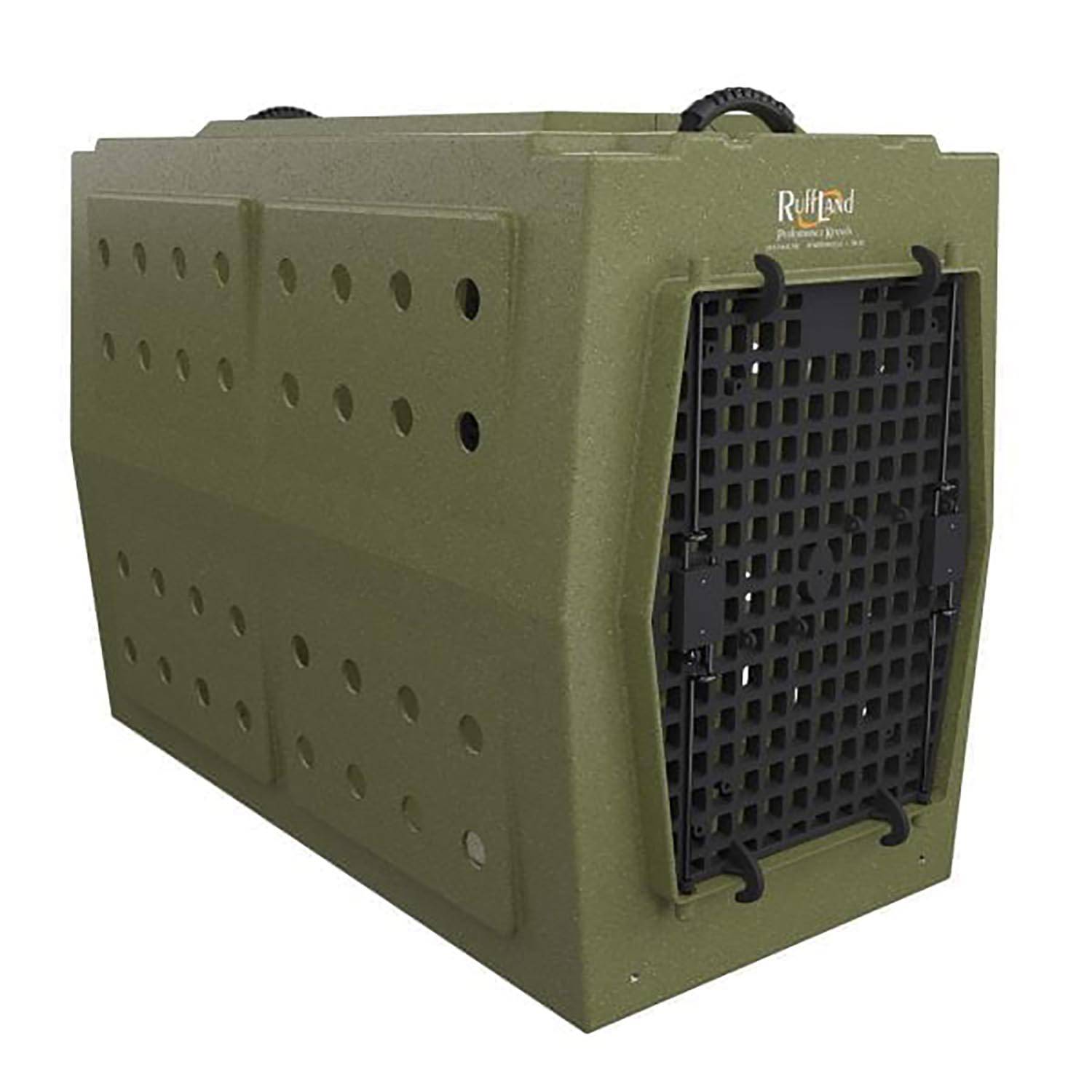 RUFF LAND KENNELS X-LARGE, DOUBLE, FRONT AND RIGHT OLIVE