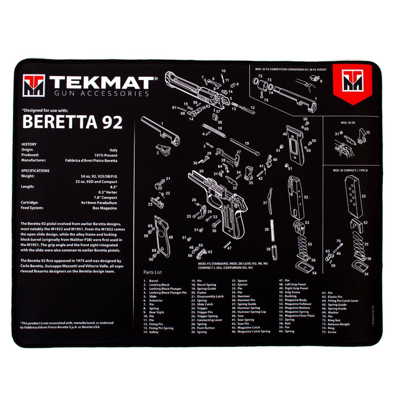 TekMat Beretta 92 Ultra Premium Gun Cleaning Mat 20"