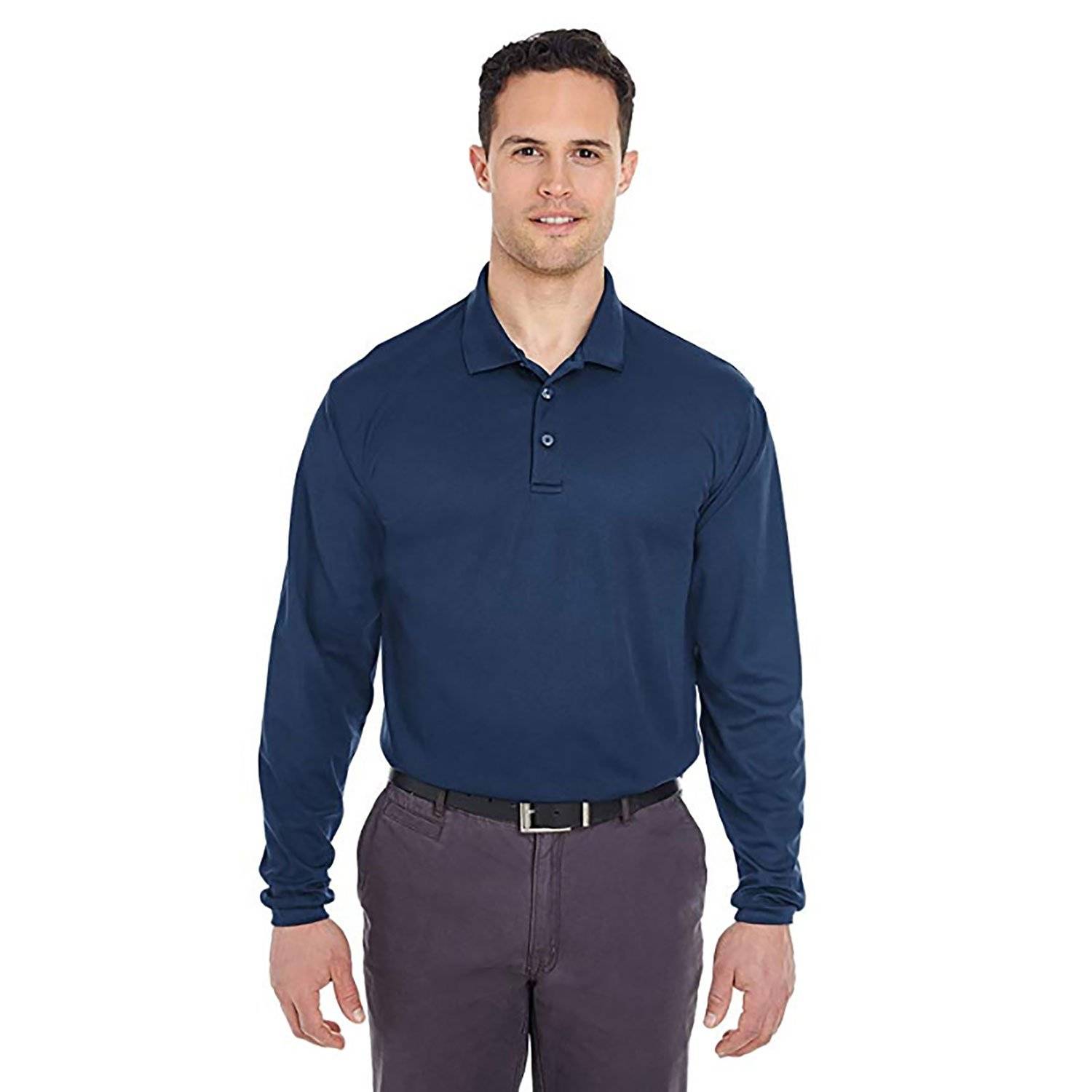 Ultraclub Mens Cool and Dry Long Sleeve Pique Polo