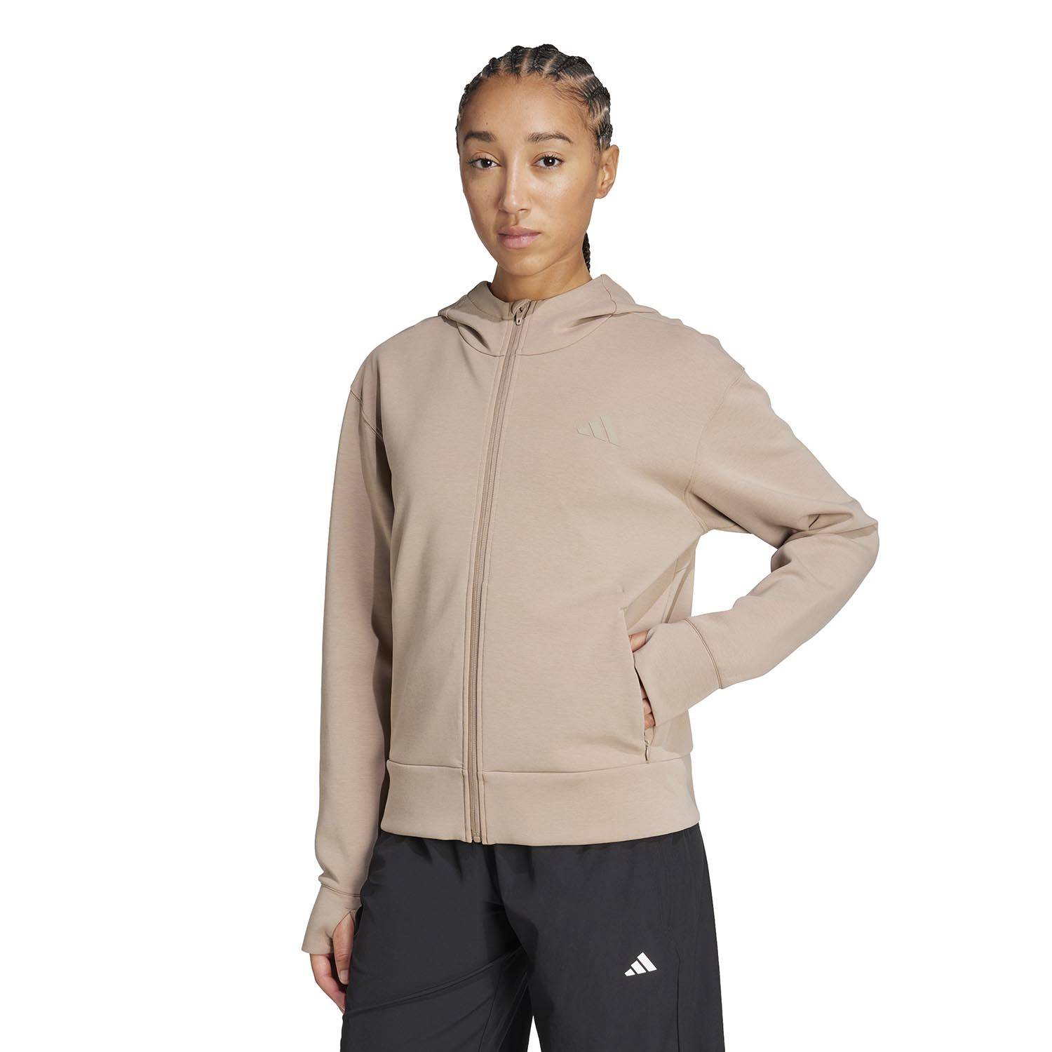ADIDAS WOMEN'S D4T FULL-ZIP HOODED WORKOUT SWEATSHIRT BROWN